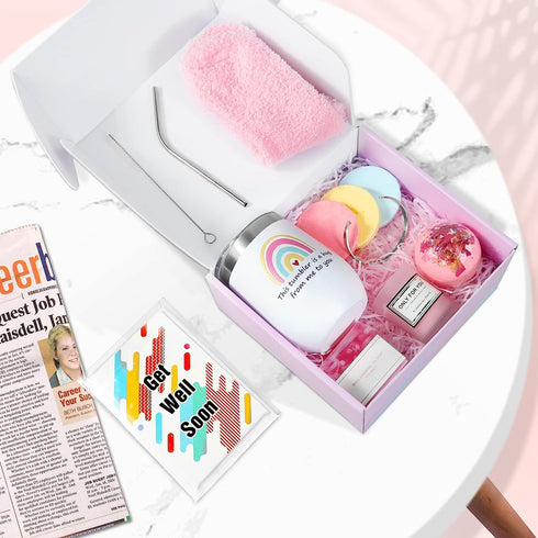 Feel Better Gift Box with Tumbler & Spa Set for Mom Female Friend Sister, Encouragement Thinking of You Gifts